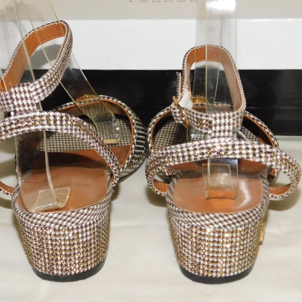 Kurt Geiger London Mini Kensington Block Heel Sandal Girls Size 2 Gold Glitz